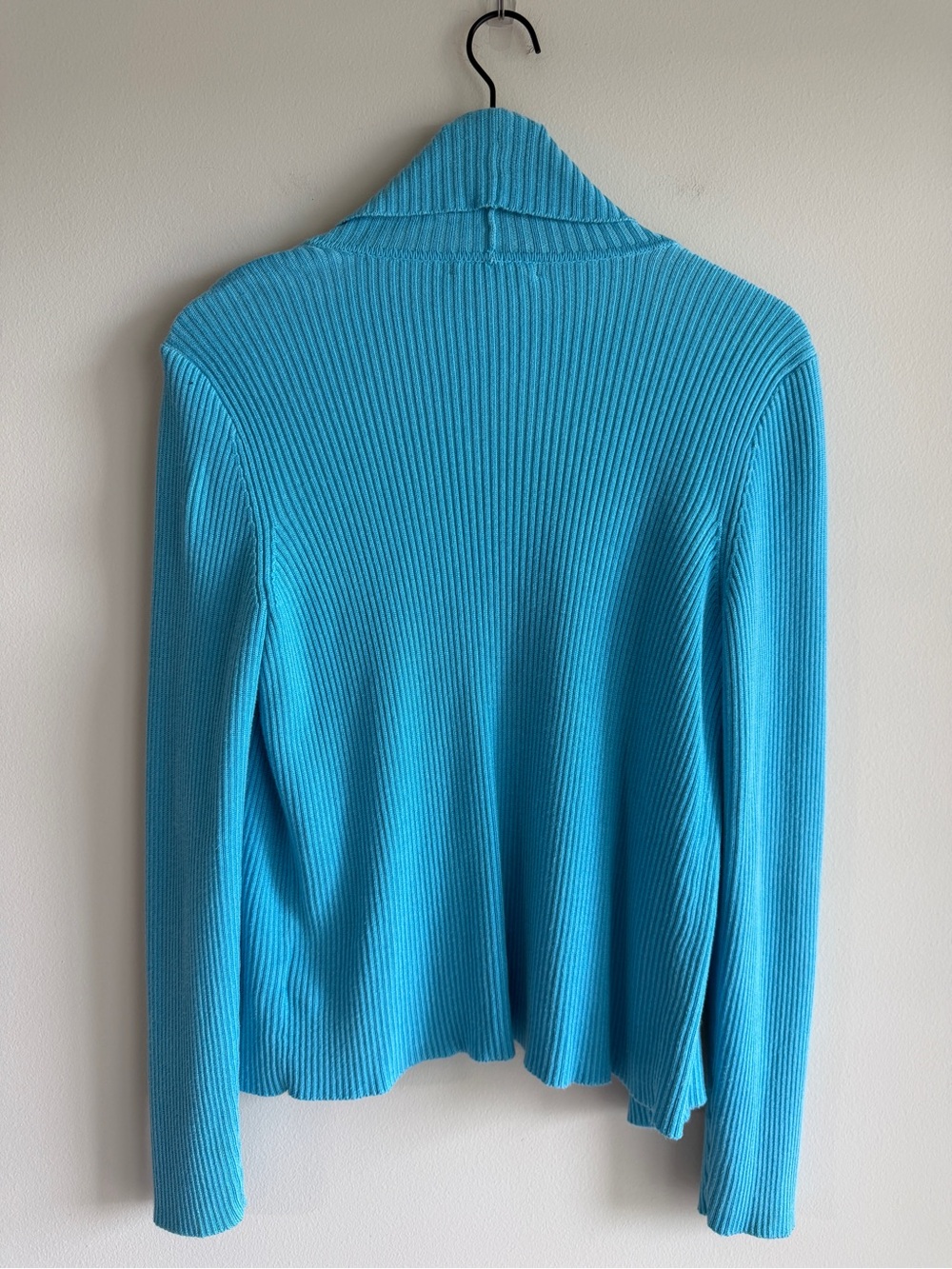 Lauren Ralph Lauren Turquoise Blue Ribbed Cardigan Open Front Sweater L Viscose - Picture 3 of 8